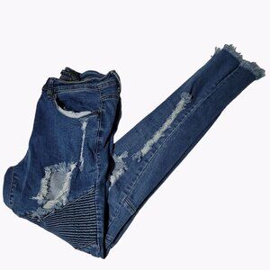 Red Fox Moto Jeans Womens Size 11 Skinny Medium Wash Ripped Distressed Denim